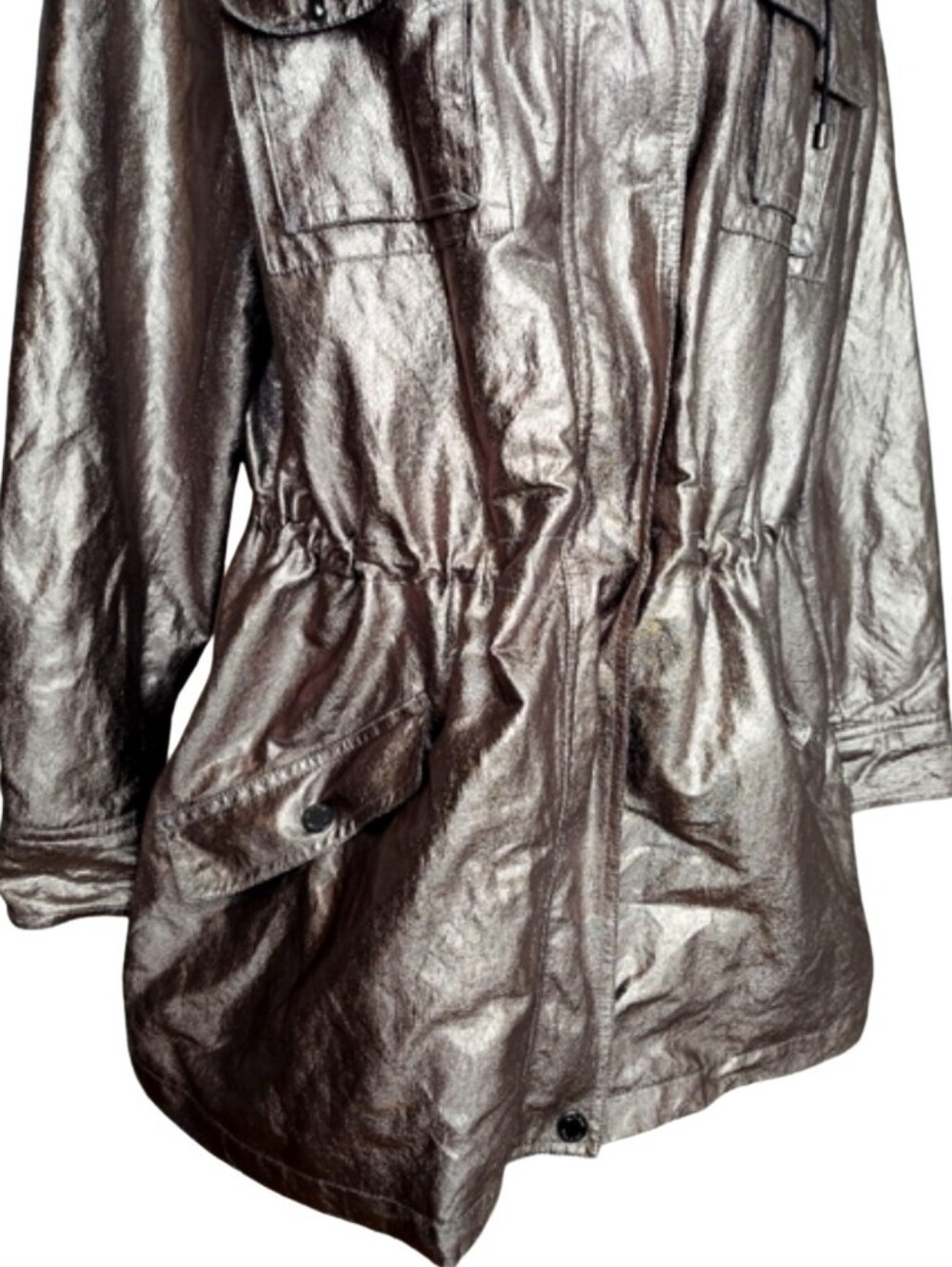 Calvin Klein Metallic Pewter Bronze Hooded Anorak Utility Jacket Plus Size 0X - Picture 7 of 9